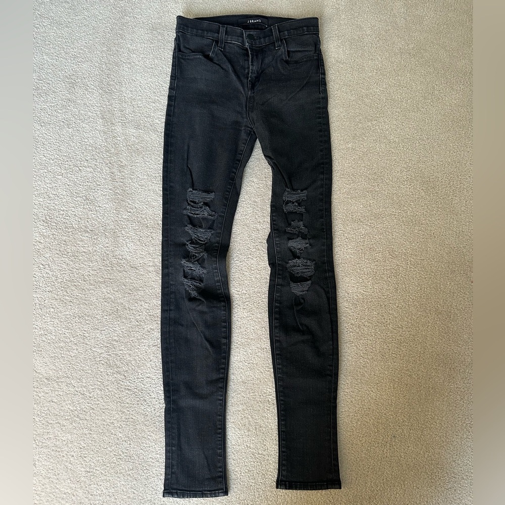 J Brand Black Distressed Cigarette Leg Denim - Sz 26